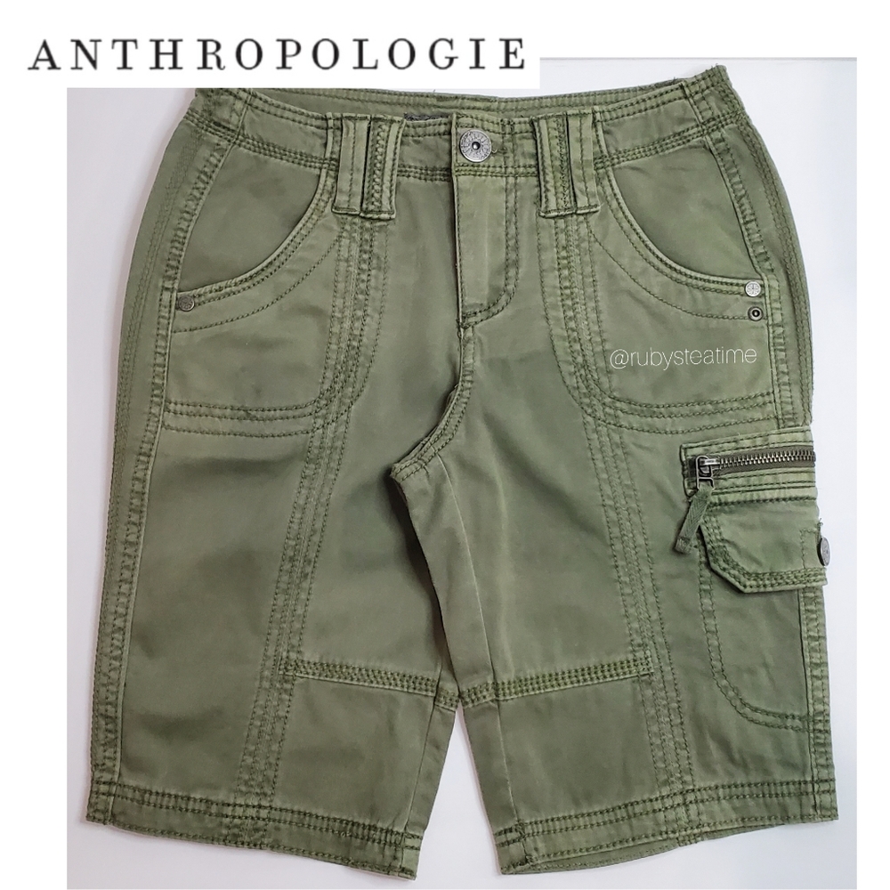 ANTHROPOLOGIE - MARRAKECH Olive Cargo / Utility Bermuda Short, Casual